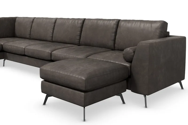 Ocean Lyx 6-sits Vänstervänd U-formad Soffa med Divan och Schäslong + Fotpall i Konstläder - Mörkgrå - Products - Möbler - Soffa - Divansoffa & schäslongsoffa