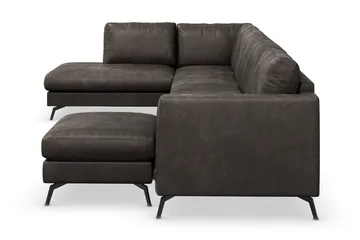 Ocean Lyx 6-sits Vänstervänd U-formad Soffa med Divan och Schäslong + Fotpall i Konstläder - Mörkgrå - Products - Möbler - Soffa - Divansoffa & schäslongsoffa