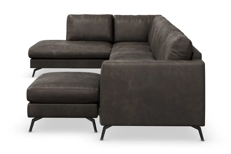 Ocean Lyx 6-sits Vänstervänd U-formad Soffa med Divan och Schäslong + Fotpall i Konstläder - Mörkgrå - Products - Möbler - Soffa - Divansoffa & schäslongsoffa