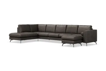 Ocean Lyx 6-sits Vänstervänd U-formad Soffa med Divan och Schäslong + Fotpall i Konstläder - Mörkgrå - Products - Möbler - Soffa - Divansoffa & schäslongsoffa