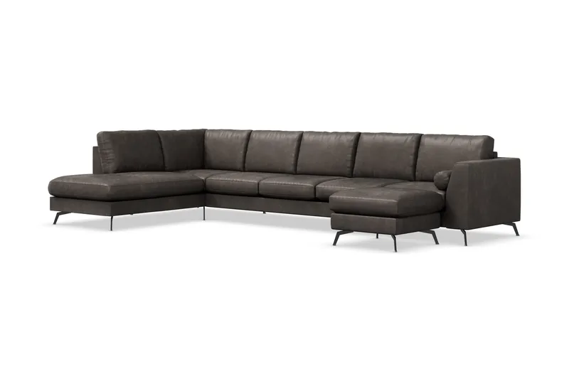 Ocean Lyx 6-sits Vänstervänd U-formad Soffa med Divan och Schäslong + Fotpall i Konstläder - Mörkgrå - Products - Möbler - Soffa - Divansoffa & schäslongsoffa