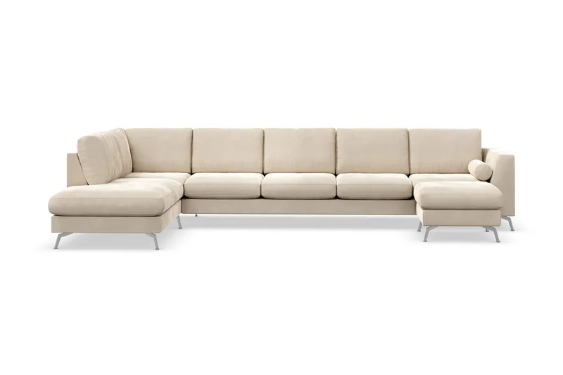 Ocean Lyx 6-sits Vänstervänd U-formad Soffa med Divan och Schäslong + Fotpall i Sammet - Beige - Products - Möbler - Soffa - Divansoffa & schäslongsoffa