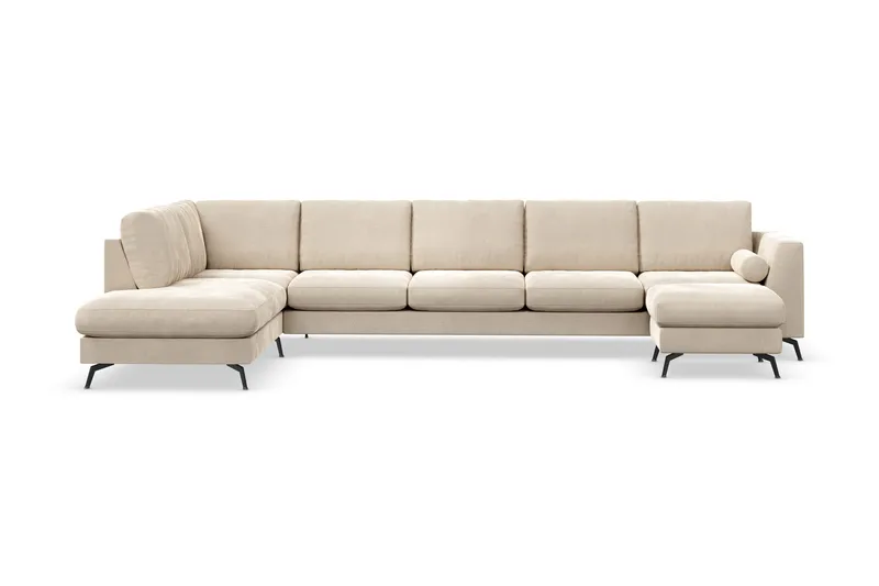 Ocean Lyx 6-sits Vänstervänd U-formad Soffa med Divan och Schäslong + Fotpall i Sammet - Beige - Products - Möbler - Soffa - Divansoffa & schäslongsoffa