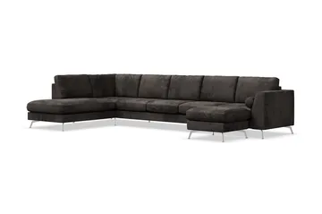 Ocean Lyx 6-sits Vänstervänd U-formad Soffa med Divan och Schäslong + Fotpall i Sammet - Mörkgrå - Products - Möbler - Soffa - Divansoffa & schäslongsoffa