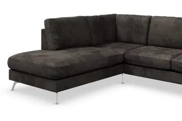 Ocean Lyx 6-sits Vänstervänd U-formad Soffa med Divan och Schäslong + Fotpall i Sammet - Mörkgrå - Products - Möbler - Soffa - Divansoffa & schäslongsoffa