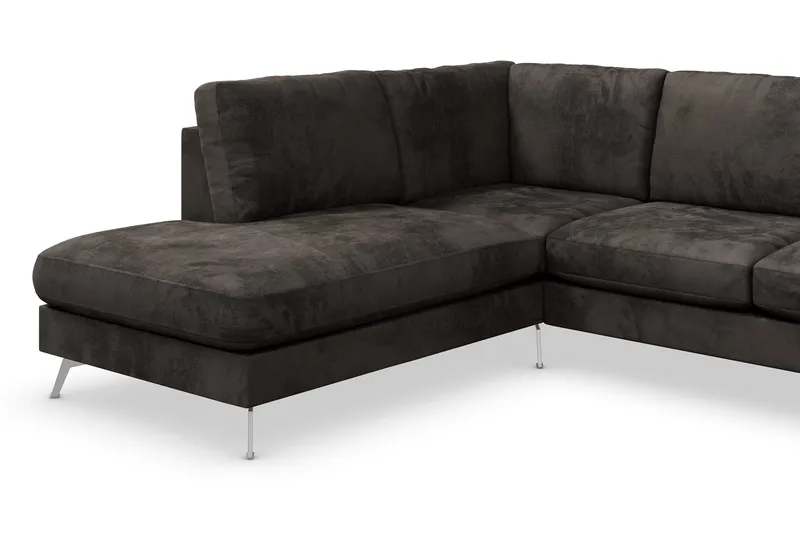 Ocean Lyx 6-sits Vänstervänd U-formad Soffa med Divan och Schäslong + Fotpall i Sammet - Mörkgrå - Products - Möbler - Soffa - Divansoffa & schäslongsoffa