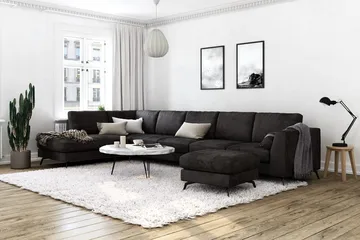 Ocean Lyx 6-sits Vänstervänd U-formad Soffa med Divan och Schäslong + Fotpall i Sammet - Mörkgr å - Products - Möbler - Soffa - Divansoffa & schäslongsoffa
