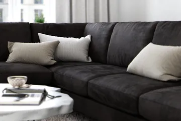 Ocean Lyx 6-sits Vänstervänd U-formad Soffa med Divan och Schäslong + Fotpall i Sammet - Mörkgrå - Products - Möbler - Soffa - Divansoffa & schäslongsoffa