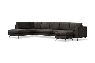 Ocean Lyx 6-sits Vänstervänd U-formad Soffa med Divan och Schäslong + Fotpall i Sammet - Mörkgrå - Products - Möbler - Soffa - Divansoffa & schäslongsoffa