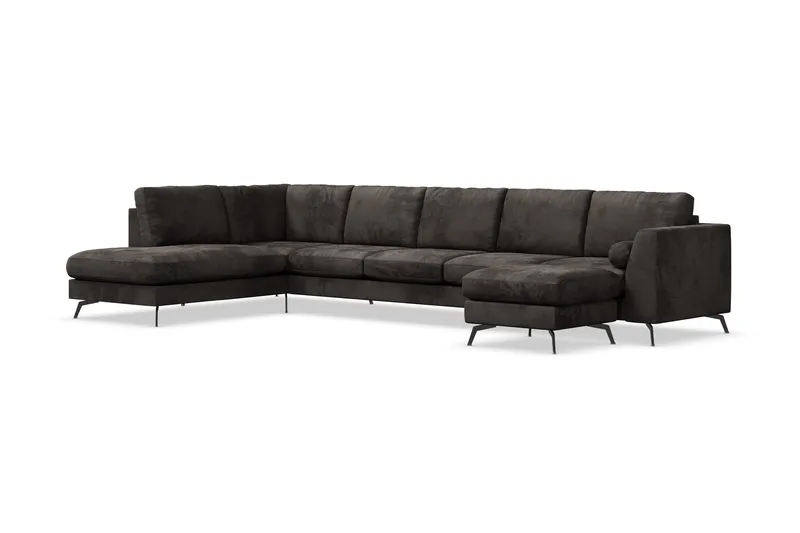 Ocean Lyx 6-sits Vänstervänd U-formad Soffa med Divan och Schäslong + Fotpall i Sammet - Mörkgrå - Products - Möbler - Soffa - Divansoffa & schäslongsoffa