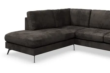 Ocean Lyx 6-sits Vänstervänd U-formad Soffa med Divan och Schäslong + Fotpall i Sammet - Mörkgrå - Products - Möbler - Soffa - Divansoffa & schäslongsoffa