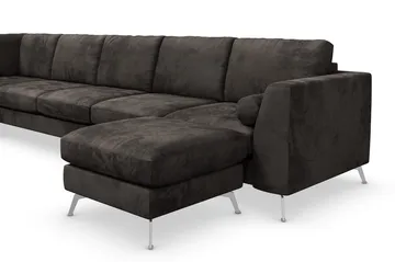 Ocean Lyx 6-sits Vänstervänd U-formad Soffa med Divan och Schäslong + Fotpall i Sammet - Mörkgrå - Products - Möbler - Soffa - Divansoffa & schäslongsoffa