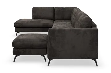 Ocean Lyx 6-sits Vänstervänd U-formad Soffa med Divan och Schäslong + Fotpall i Sammet - Mörkgrå - Products - Möbler - Soffa - Divansoffa & schäslongsoffa