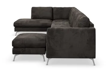 Ocean Lyx 6-sits Vänstervänd U-formad Soffa med Divan och Schäslong + Fotpall i Sammet - Mörkgrå - Products - Möbler - Soffa - Divansoffa & schäslongsoffa