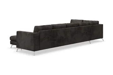 Ocean Lyx 6-sits Vänstervänd U-formad Soffa med Divan och Schäslong + Fotpall i Sammet - Mörkgrå - Products - Möbler - Soffa - Divansoffa & schäslongsoffa