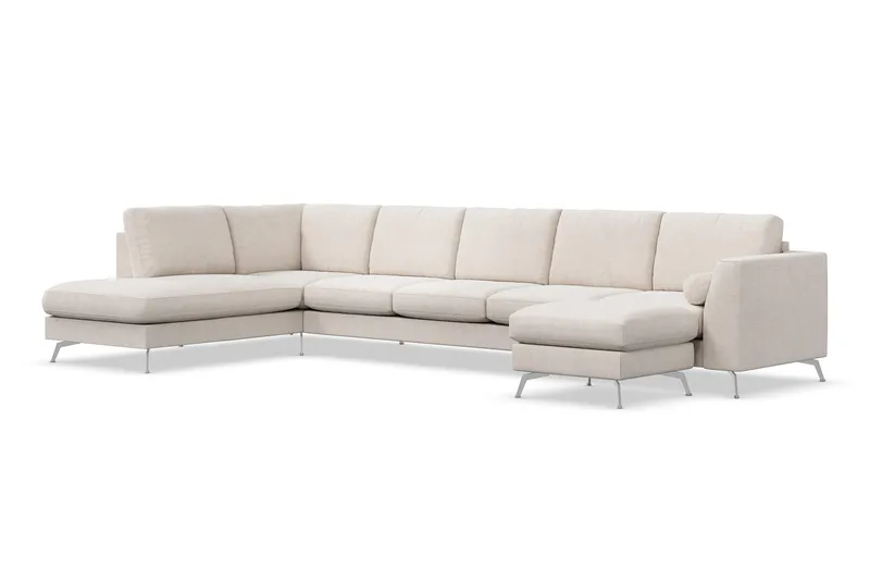 Ocean Lyx 6-sits Vänstervänd U-formad Soffa med Divan och Schäslong + Fotpall i Tyg - Beige - Products - Möbler - Soffa - Divansoffa & schäslongsoffa