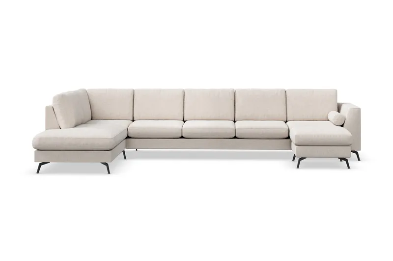 Ocean Lyx 6-sits Vänstervänd U-formad Soffa med Divan och Schäslong + Fotpall i Tyg - Beige - Products - Möbler - Soffa - Divansoffa & schäslongsoffa