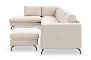 Ocean Lyx 6-sits Vänstervänd U-formad Soffa med Divan och Schäslong + Fotpall i Tyg - Beige - Products - Möbler - Soffa - Divansoffa & schäslongsoffa