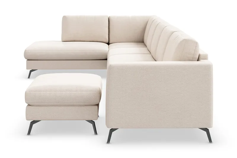 Ocean Lyx 6-sits Vänstervänd U-formad Soffa med Divan och Schäslong + Fotpall i Tyg - Beige - Products - Möbler - Soffa - Divansoffa & schäslongsoffa