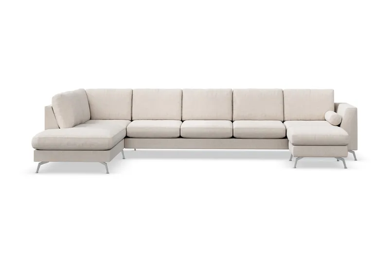Ocean Lyx 6-sits Vänstervänd U-formad Soffa med Divan och Schäslong + Fotpall i Tyg - Beige - Products - Möbler - Soffa - Divansoffa & schäslongsoffa