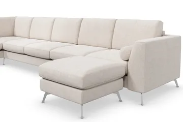 Ocean Lyx 6-sits Vänstervänd U-formad Soffa med Divan och Schäslong + Fotpall i Tyg - Beige - Products - Möbler - Soffa - Divansoffa & schäslongsoffa