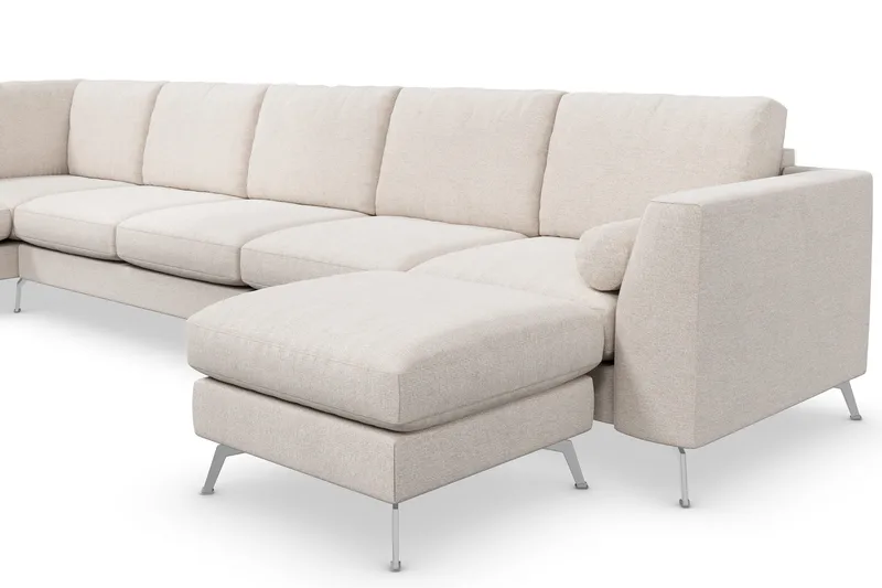 Ocean Lyx 6-sits Vänstervänd U-formad Soffa med Divan och Schäslong + Fotpall i Tyg - Beige - Products - Möbler - Soffa - Divansoffa & schäslongsoffa