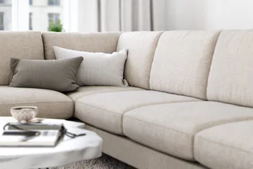 Ocean Lyx 6-sits Vänstervänd U-formad Soffa med Divan och Schäslong + Fotpall i Tyg - Beige - Products - Möbler - Soffa - Divansoffa & schäslongsoffa