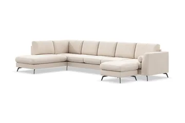 Ocean Lyx 6-sits Vänstervänd U-formad Soffa med Divan och Schäslong + Fotpall i Tyg - Beige - Products - Möbler - Soffa - Divansoffa & schäslongsoffa