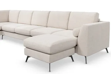 Ocean Lyx 6-sits Vänstervänd U-formad Soffa med Divan och Schäslong + Fotpall i Tyg - Beige - Products - Möbler - Soffa - Divansoffa & schäslongsoffa