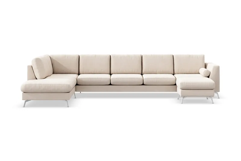 Ocean Lyx 6-sits Vänstervänd U-formad Soffa med Divan och Schäslong + Fotpall i Tyg - Beige - Products - Möbler - Soffa - Divansoffa & schäslongsoffa
