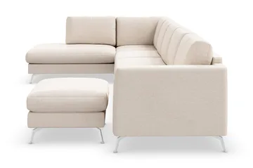 Ocean Lyx 6-sits Vänstervänd U-formad Soffa med Divan och Schäslong + Fotpall i Tyg - Beige - Products - Möbler - Soffa - Divansoffa & schäslongsoffa