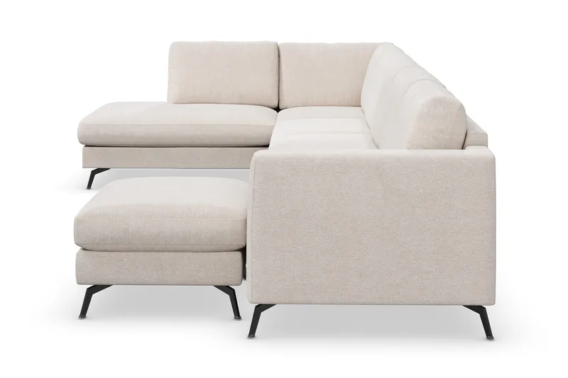 Ocean Lyx 6-sits Vänstervänd U-formad Soffa med Divan och Schäslong + Fotpall i Tyg - Beige - Products - Möbler - Soffa - Divansoffa & schäslongsoffa