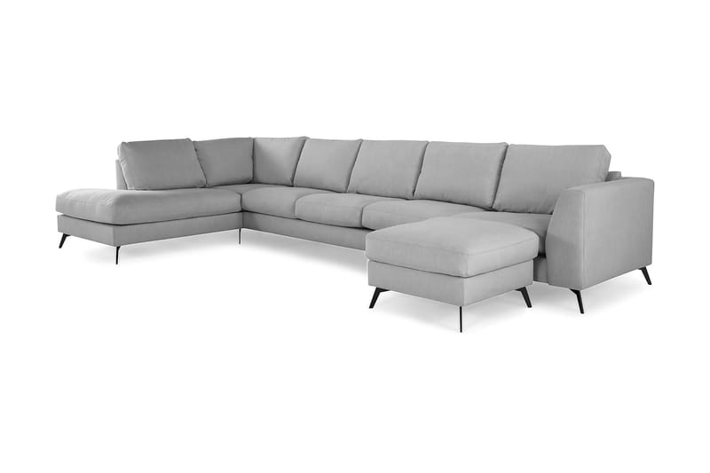 Ocean Lyx 6-sits Vänstervänd U-formad Soffa med Divan och Schäslong + Fotpall i Tyg - Grå - Products - Möbler - Soffa - U-soffa