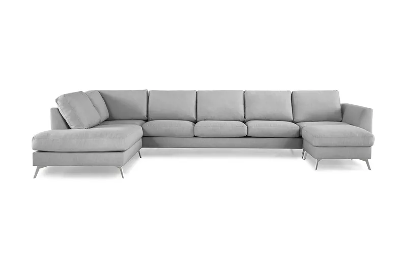 Ocean Lyx 6-sits Vänstervänd U-formad Soffa med Divan och Schäslong + Fotpall i Tyg - Grå - Products - Möbler - Soffa - U-soffa