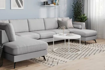 Ocean Lyx 6-sits Vänstervänd U-formad Soffa med Divan och Schäslong + Fotpall i Tyg - Grå - Products - Möbler - Soffa - U-soffa