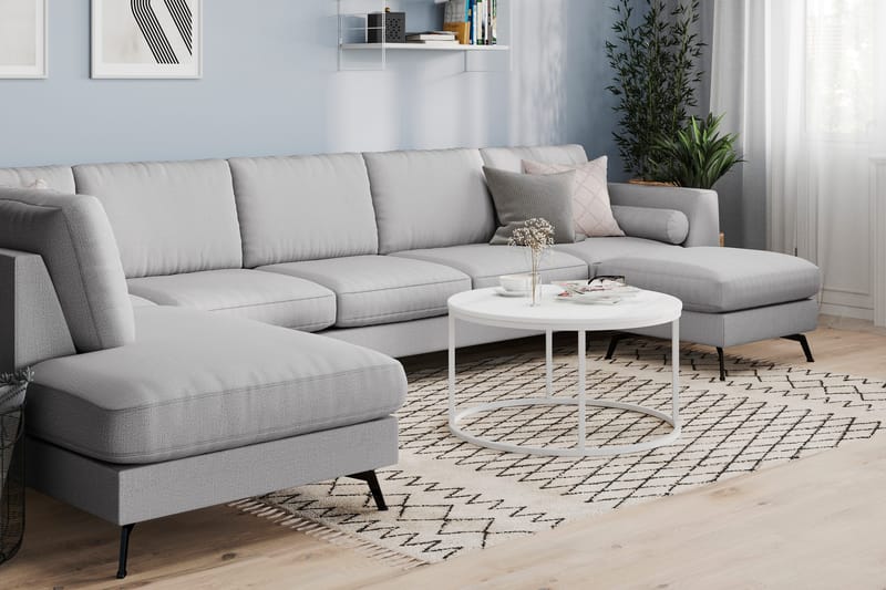 Ocean Lyx 6-sits Vänstervänd U-formad Soffa med Divan och Schäslong + Fotpall i Tyg - Grå - Products - Möbler - Soffa - U-soffa