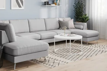 Ocean Lyx 6-sits Vänstervänd U-formad Soffa med Divan och Schäslong + Fotpall i Tyg - Grå - Products - Möbler - Soffa - U-soffa