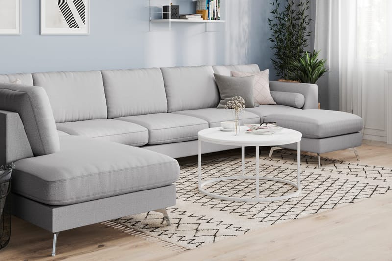 Ocean Lyx 6-sits Vänstervänd U-formad Soffa med Divan och Schäslong + Fotpall i Tyg - Grå - Products - Möbler - Soffa - U-soffa