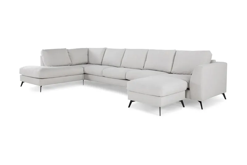 Ocean Lyx 6-sits Vänstervänd U-formad Soffa med Divan och Schäslong + Fotpall i Tyg - Ljusgrå - Products - Möbler - Soffa - U-soffa
