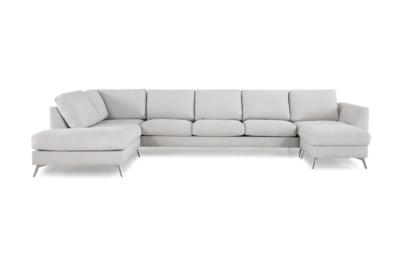 Ocean Lyx 6-sits Vänstervänd U-formad Soffa med Divan och Schäslong + Fotpall i Tyg - Ljusgrå - Products - Möbler - Soffa - U-soffa