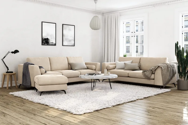 Ocean Lyx Soffa med Nackrullar i Tyg - Beige - Products - Möbler - Soffa - Sammetssoffa