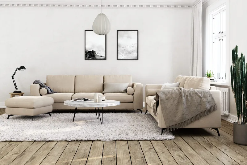 Ocean Lyx Soffa med Nackrullar i Tyg - Beige - Products - Möbler - Soffa - Sammetssoffa