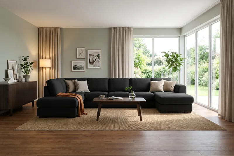Optus 6-sits U-soffa med Divan och schäslong höger - Svart - Products - Möbler - Soffa - U-soffa
