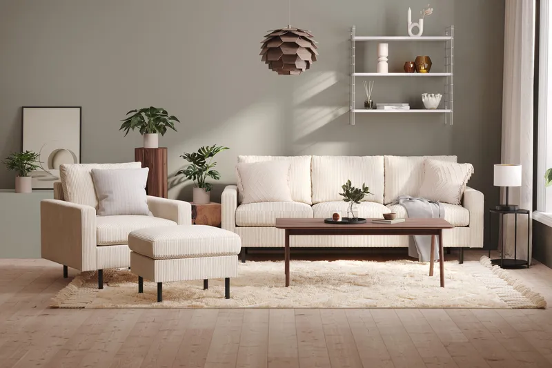 Peppe 3-sits Manchestersoffa - Beige - Products - Möbler - Soffa - 3 sits soffa