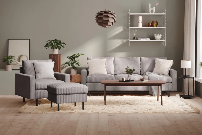 Peppe 3-sits Manchestersoffa - Grå - Products - Möbler - Soffa - 3 sits soffa