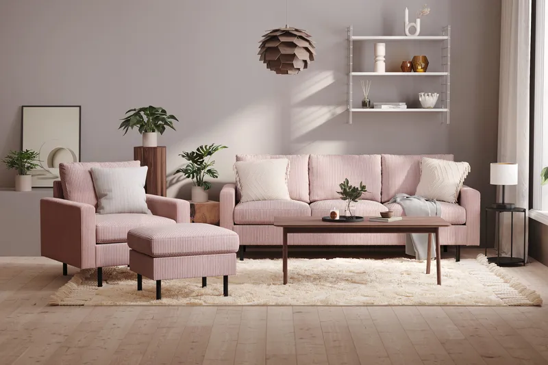 Peppe 3-sits Manchestersoffa - Rosa - Products - Möbler - Soffa - 3 sits soffa