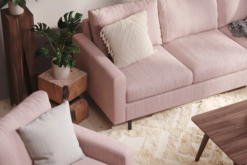 Peppe 3-sits Manchestersoffa - Rosa - Products - Möbler - Soffa - 3 sits soffa