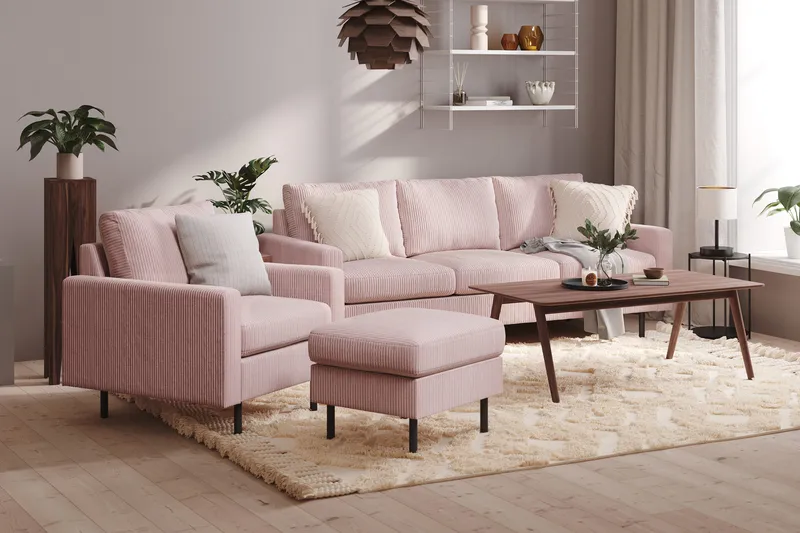 Peppe 3-sits Manchestersoffa - Rosa - Products - Möbler - Soffa - 3 sits soffa