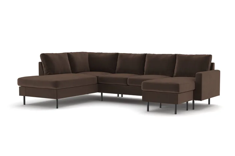 Peppe 4-sits Vänstervänd U-formad Soffa med Divan och Schäslong i Manchester - Brun - Products - Möbler - Soffa - U-soffa