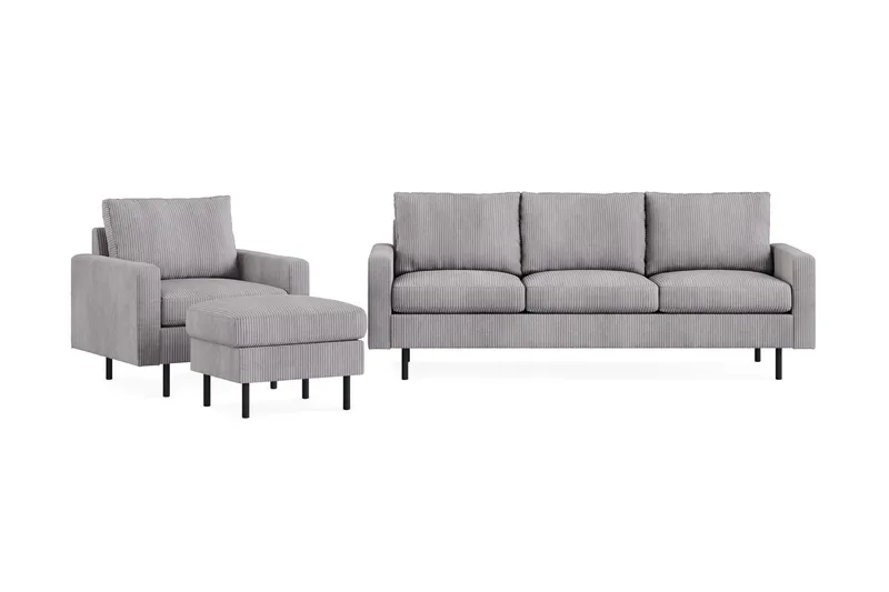 Peppe Soffgrupp 3-sits Soffa + Fåtölj + Fotpall i Manchester - Grå - Products - Möbler - Soffa - Soffgrupp